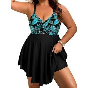 Plus Size Swim Suits For Curvy Women Tummy Control Swim Dresses Twist Knot